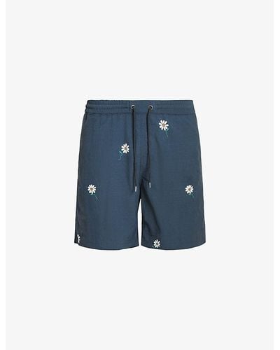 AllSaints Daisical Floral-print Elasticated-waist Woven Swim Shorts - Blue