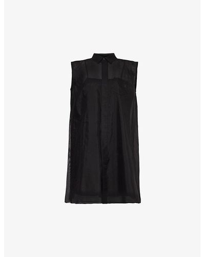 Sacai Collar Semi-sheer Cotton-blend Midi Dress - Black