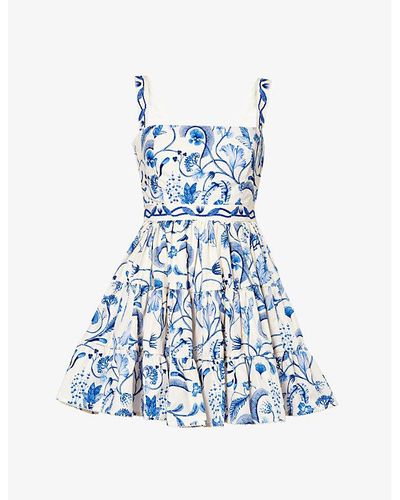 Agua Bendita Lima Floral-print Cotton Mini Dress - Blue