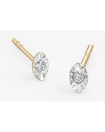Monica Vinader Marquis Solitaire 14ct And 0.015ct Lab-grown Diamond Stud Earrings - Natural