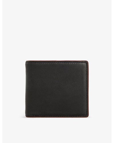 Dents Brand-debossed Contrast-piped Grained-leather Bi-fold Wallet - Black
