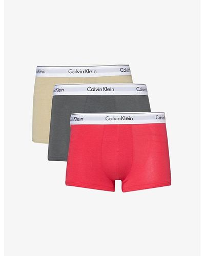Calvin Klein Branded-waistband Pack Of Three Stretch-cotton Trunks - Red