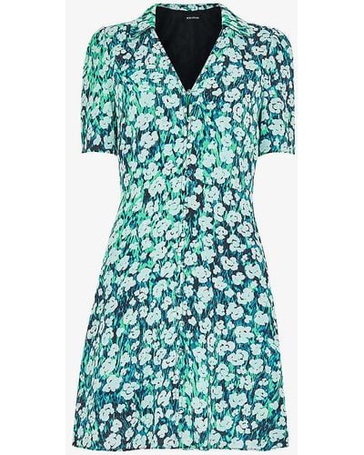 Whistles Rowal Floral-print Short-sleeve Woven Mini Dress - Green