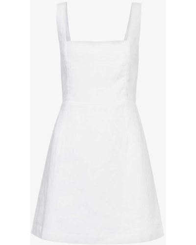 Posse Skyla Square-neck Linen Mini Dress - White