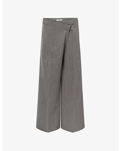 Lovechild 1979 Tabitha Asymmetric-waistband Straight-leg Mid-rise Stretch Woven Trousers - Grey