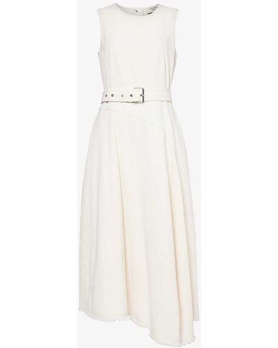 Weekend by Maxmara Asymmetric-hem Panelled Denim Midi Dress - White