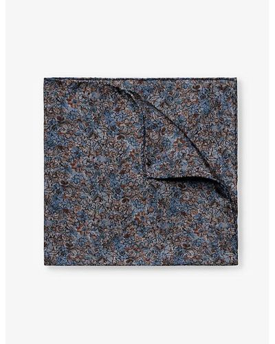 Eton Floral-pattern Silk Pocket Square - Grey