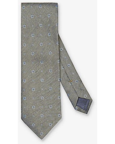 Eton Floral Keep-loop Silk And Linen Tie - Grey
