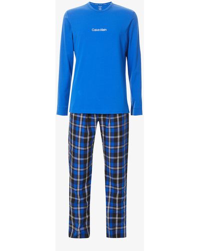 Calvin Klein Logo-print Recycled-polyester And Cotton-blend Pyjama Set - Blue