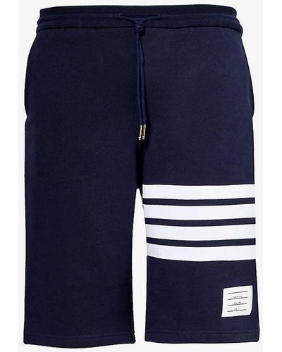 Thom Browne Four-bar Brand-patch Regular-fit Cotton-jersey Shorts - Blue