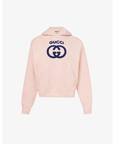 Gucci Brand-print Boxy-fit Cotton-jersey Hoody - Pink