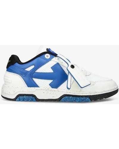 Off-White c/o Virgil Abloh Slim Out Of Office Arrow-embroidered Leather And Mesh Low-top Trainers - Blue