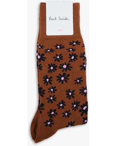 Paul Smith Floral-pattern Stretch Cotton-blend Socks - Natural