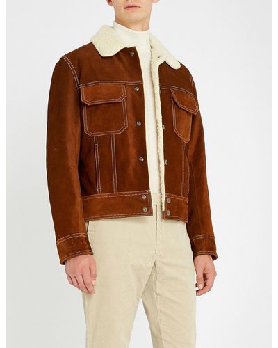 Sandro Shearling-lined Suede Trucker Jacket - Brown