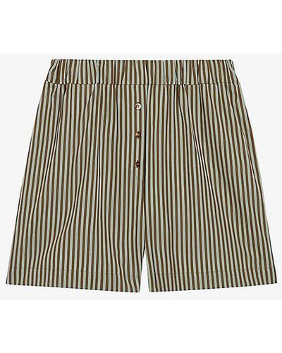 Claudie Pierlot Striped Elasticated High-rise Cotton Shorts - Green