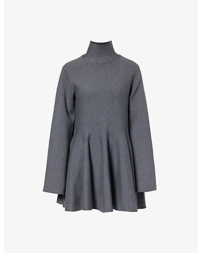 Khaite Clarice High-neck Wool-blend Mini Dress - Grey
