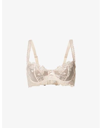 Aubade Softessence Floral-embroidered Stretch-mesh Half-cup Bra - White