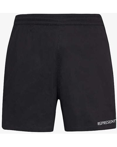 Represent Brand-embroidered Regular-fit Stretch Cotton-blend Shorts X - Blue