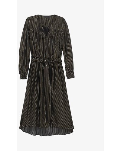 IKKS Striped Silk-blend Midi Dress - Black