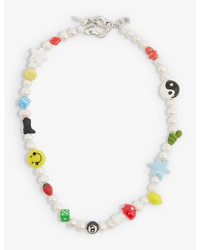 IAN CHARMS The Gabe Pearl-embellished Beaded Necklace - White