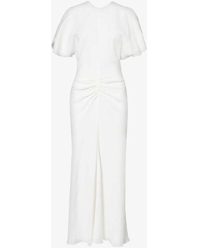 Victoria Beckham Round-neck Ruched Stretch-crepe Maxi Dress - White