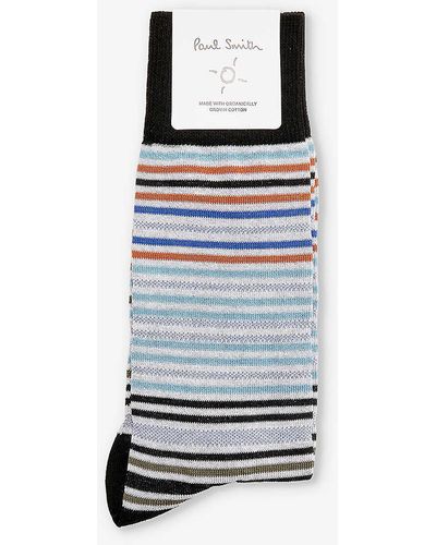 Paul Smith Gavin Stripe-pattern Cotton-blend Socks - Grey