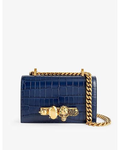 Alexander McQueen Vy Jeweled Satchel Mini Leather Cross-body Bag - Blue