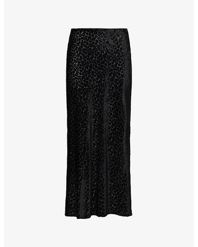 Reformation Layla Floral-pattern Woven-blend Midi Skirt - Black