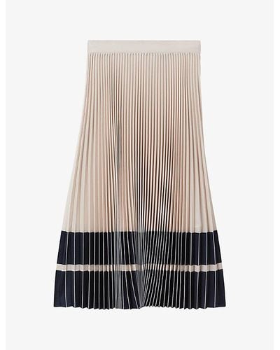 Reiss Marie Pleated Woven Midi Skirt - Natural