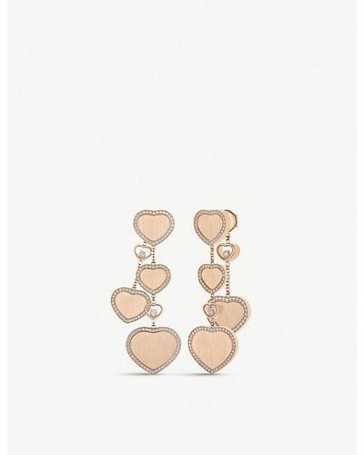 Chopard X 007 Happy Hearts Golden Hearts 18ct Rose-gold And 0.31ct Diamond Earrings - Metallic