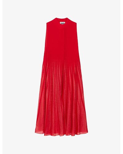 Claudie Pierlot Maryli Pleated-skirt Woven Midi Dress - Red