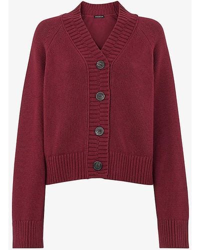 Whistles Ribbed Long-sleeve Relaxed-fit Cotton Cardigan - Red