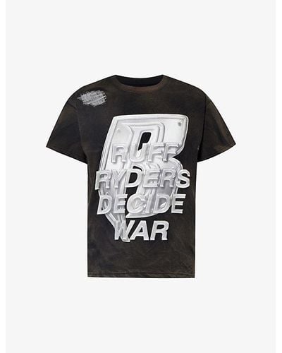 Who Decides War Ruff Ryders Distressed-trim Regular-fit Cotton-jersey T-shirt - Black