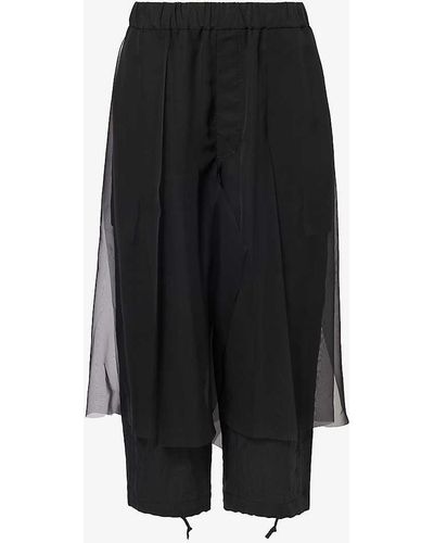 Undercover Sheer-panel Wide-leg High-rise Woven Trousers - Black