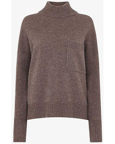 Whistles Roll-neck Patch-pocket Wool Jumper - Brown