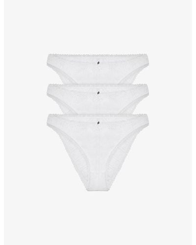 Cou Cou Intimates Pack Of Three Pointelle High-rise Organic-cotton Brief - White