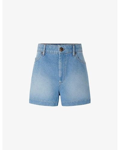 Soeur Aki High-waisted Organic-cotton Denim Shorts - Blue