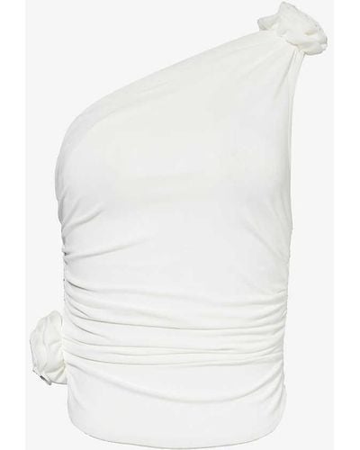 Magda Butrym Floral-embellished Asymmetric Stretch-woven Top - White