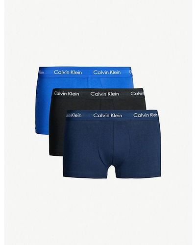 Calvin Klein Cotton Stretch Low-rise Cotton Trunks Pack Of Three X - Blue