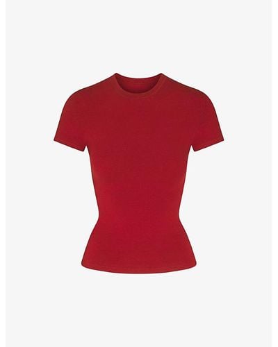 Skims Cotton Jersey Round-neck Stretch-cotton Jersey T-shirt Xx - Red