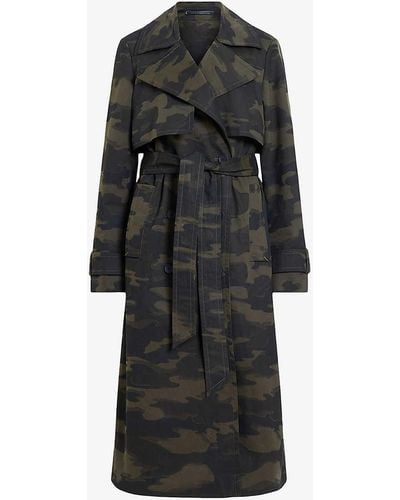 AllSaints Mixie Camo-print Relaxed-fit Cotton Trench - Black