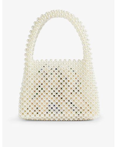 LK Bennett Pearl-embellished Woven Tote Bag - Natural