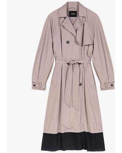 Maje Pleated-hem Two-tone Woven Trench Coat - Pink