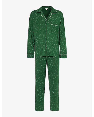 Eberjey Patterned Relaxed-fit Stretch-jersey Pajama Set - Green