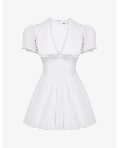 House Of Cb Piera Oversize-collar Puff-sleeve Stretch-cotton Mini Dres - White