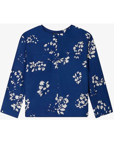 Soeur Tunisie Floral-print Long-sleeve Silk Blouse - Blue