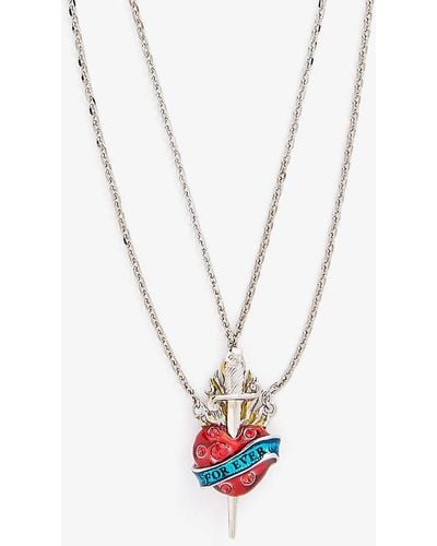 Jean Paul Gaultier Heart Sword Brass Necklace - White