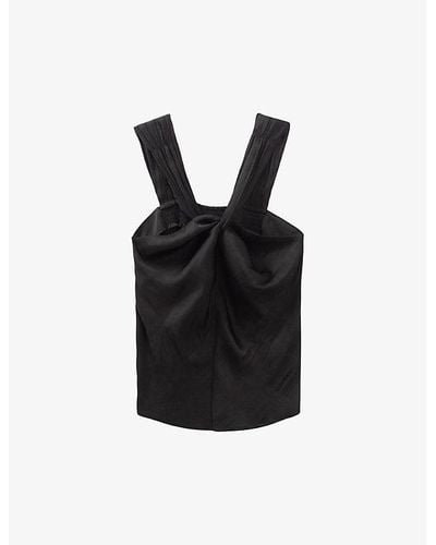 IKKS Asymmetric-neck Ruched Woven Top - Black