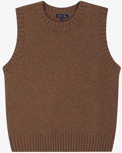 Soeur Namaste Ribbed-collar Wool-blend Jumper Vest - Brown