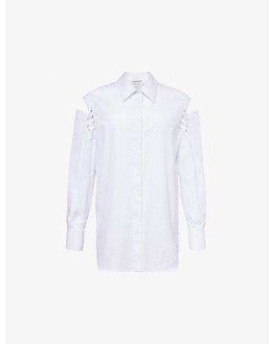 Alexander McQueen Cut-out Long-sleeve Cotton Shirt - White
